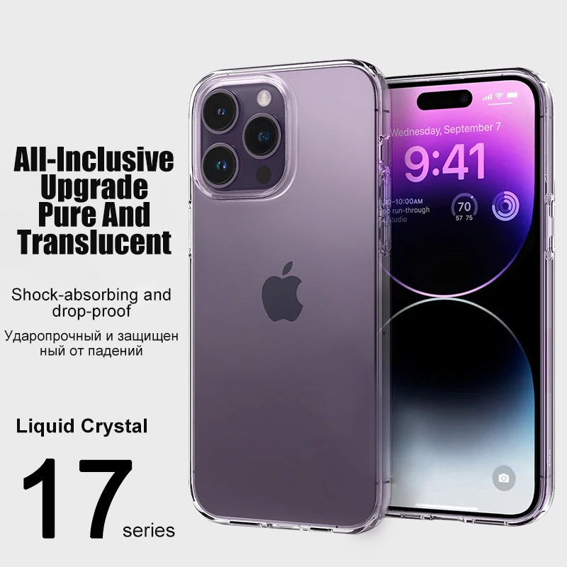 Original Clear Silicone Phone Case For iPhone 17 Air 15 14 13 12 11 16 Pro Max Plus Transparent Shockproof Protector Back Cover