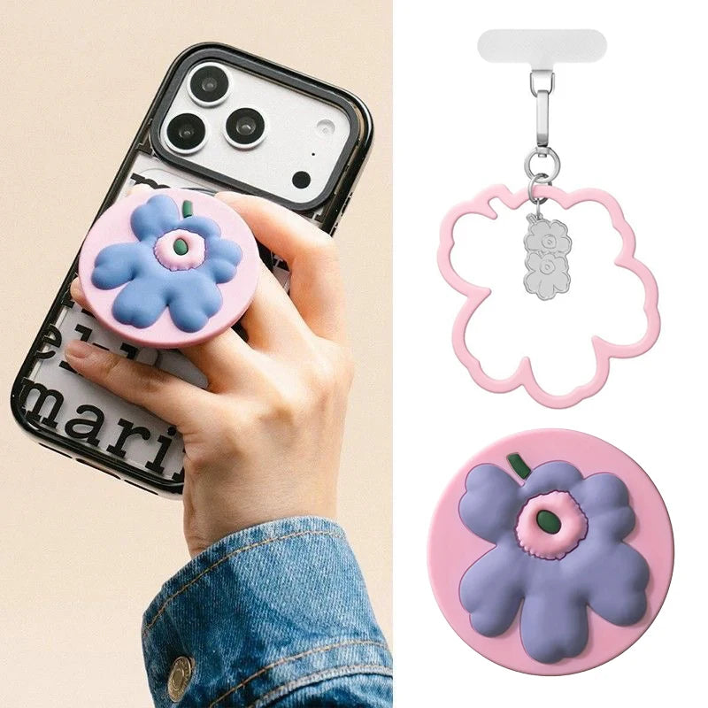 Fresh Silicone 3D Purple Pink Flower Magnetic Folding Phone Stand for IPhone 13 14 15 16 17 Pro Max Case