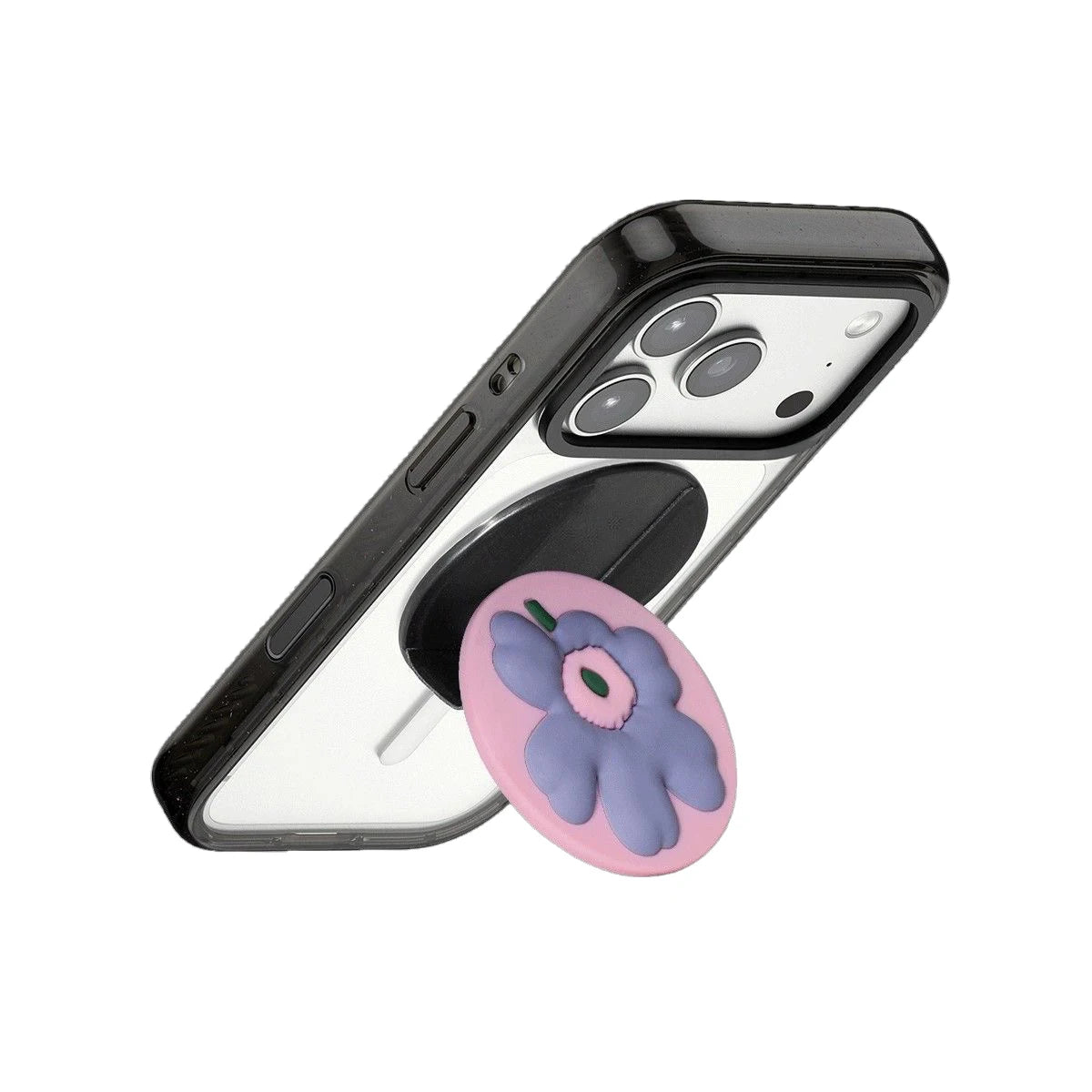 Fresh Silicone 3D Purple Pink Flower Magnetic Folding Phone Stand for IPhone 13 14 15 16 17 Pro Max Case