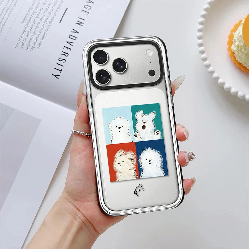 Splicing Cartoon Dogs White Border Magnetic Phone Case Cover for IPhone 13 14 15 16 17 Pro Max Case for IPhone Air